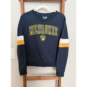 NEW ERA MILWAUKEE BREWERS WOMENS NAVY BLUE CONTRAST CREW SWEATSHIRT- small